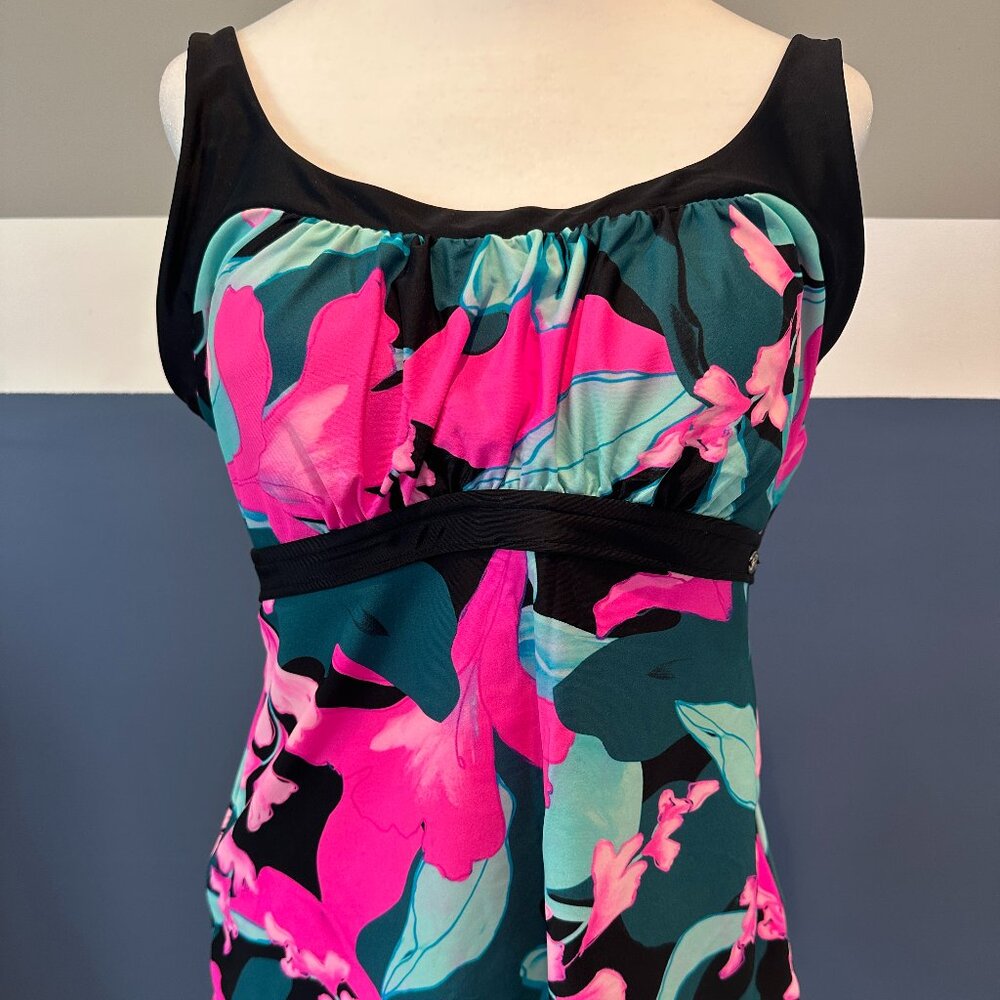 ZeroXposur Women’s Tankini Top XL (14) Pink Black Blue Floral Swim Built-In Bra
